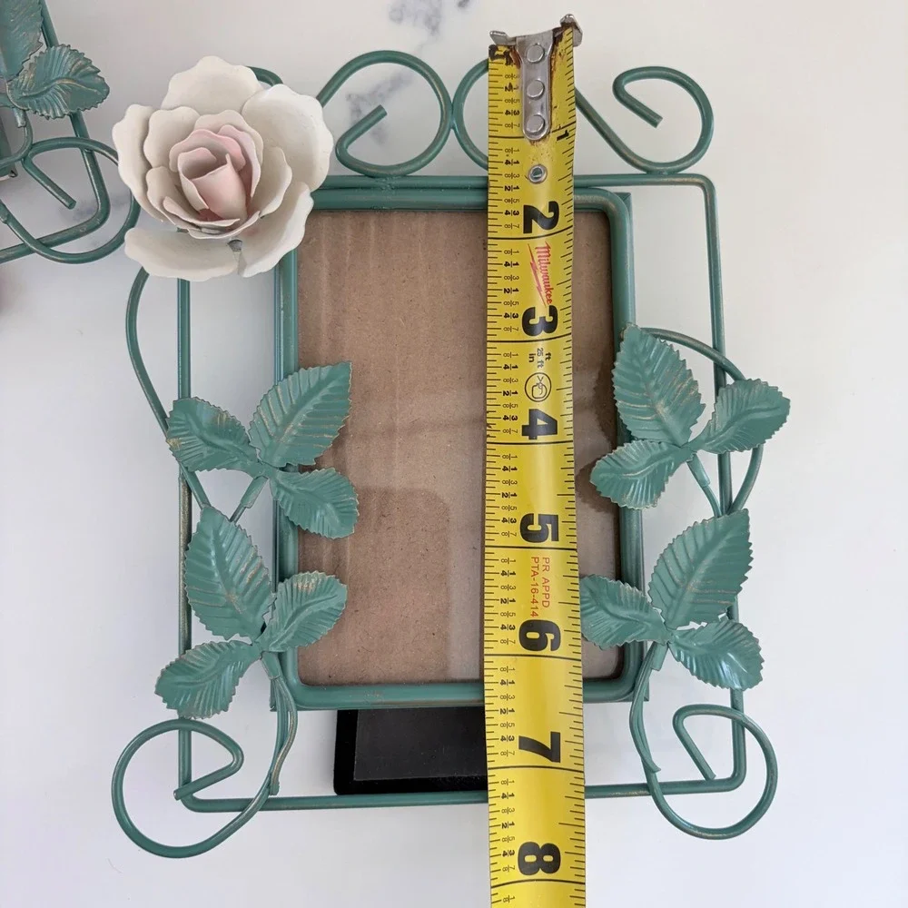 Vintage 1997 Dennis East Metal Rose Picture Frames Set of 3 Teal Cottagecore 3x5